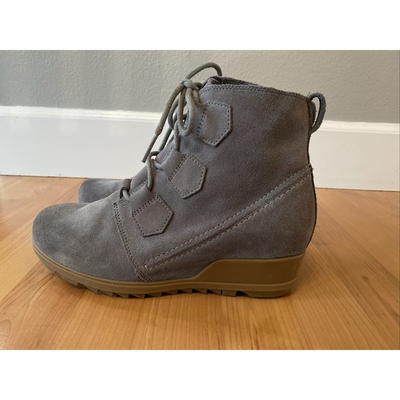 Sorel Grey Evie Suede Lace Up Wedge Ankle Boots Women's Size 10 EUC - Picture 6 of 14